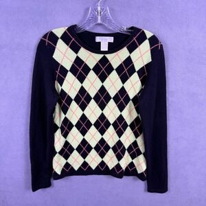 VTG McDuff Cashmere Sweater‎ Womens Small Argyle Quiet Luxury Preppy Academia